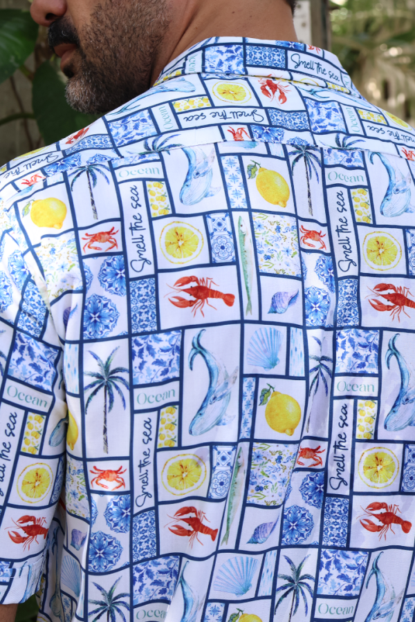 Camisa Manga Corta Estampado Playero Corte Relax Moderno Para Hombre